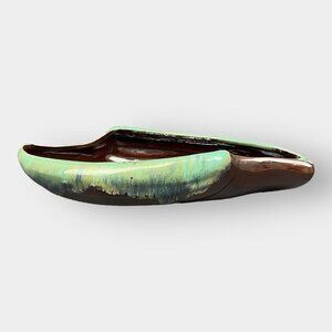 Vintage Japan Pottery Long Dish Mid Century Modern Brown Green Drip Glaze